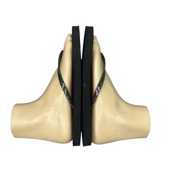 Old Navy Black Black Glitter Slip On Flip Flop Sandal Womens Size 7 M - Picture 6 of 10